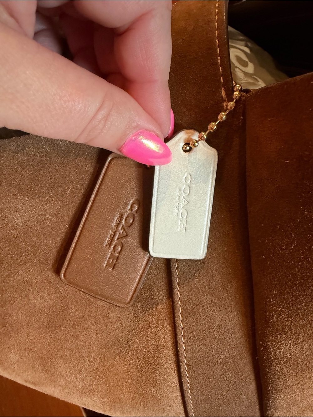 Coach Suede/Leather Hadley Tote in Chestnut Brown with Gold Logo - GUC - Picture 10 of 13
